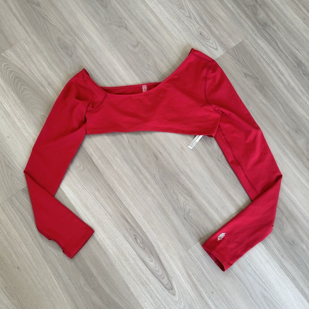 Free People Movement Red Asymmetrical Long Sleeve Crop Top Yoga Ballet M